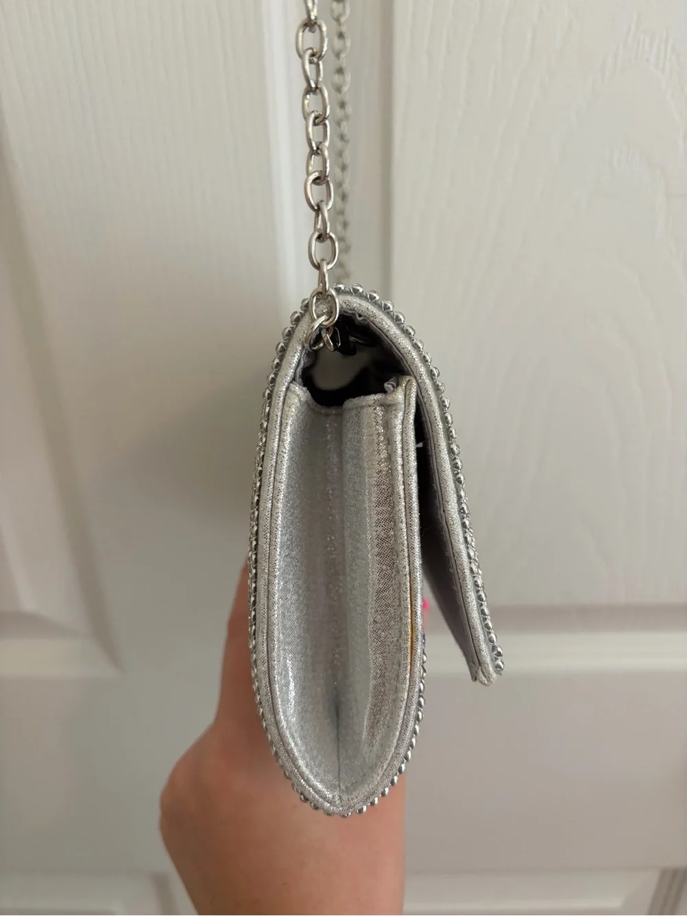 Silver Rhinestone Chain Crossbody Clutch